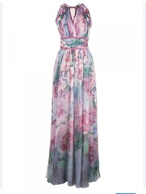 Marchesa Pastel Floral Chiffon Maxi Skirt - Pink, Green, Lavender
